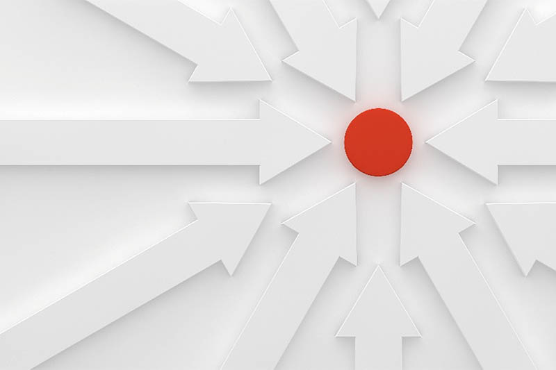arrows pointing to a red dot
